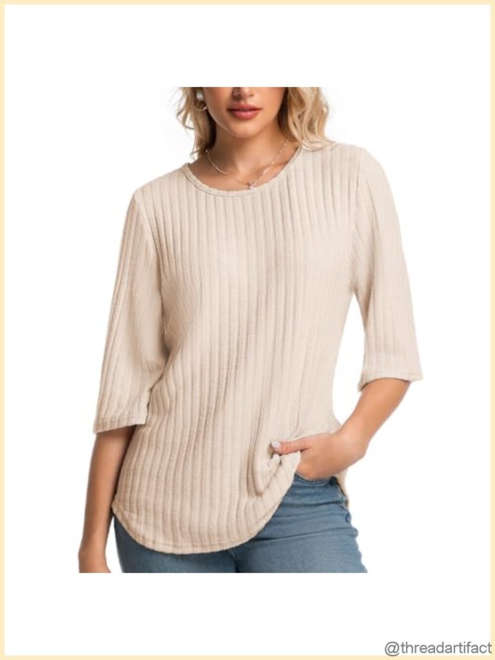 Women's 3/4 Sleeve Tunic Top Crewneck Loose Fit Business Casual Blouse